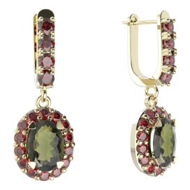 BG  náušnice 728 Stříbro 925 - pozlacené Vltavín a granát