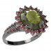BG prsten s kulatým kamenem 512-G - Kov: Stříbro 925 - ruthenium, Kámen: Vltavín a granát