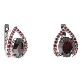BG náušnice s centrálním oválným kamenem 493-90 Stříbro 925 - rhodium Granát