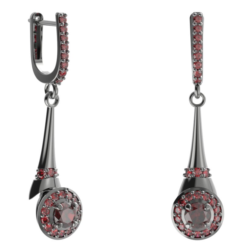 Stříbrné náušnice s českým granátem, ruthenium, anglické zapínání – 541-C91