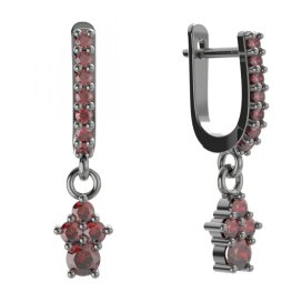 Stříbrné náušnice s českým granátem, ruthenium, visací – 159