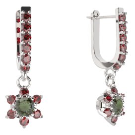 BG  náušnice 978 Stříbro 925 - rhodium Vltavín a granát