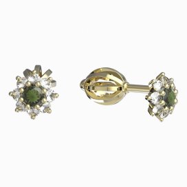 BG vltavínové náušnice 886 Žluté zlato - 585 Vltavín a diamant