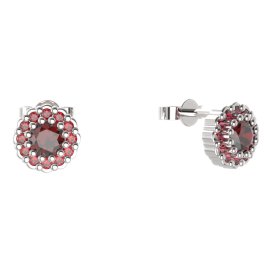 BG náušnice kulaté - 452 Stříbro 925 - rhodium Granát