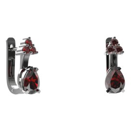 BG náušnice s centrálním kapkovitým kamenem 495-87 Stříbro 925 - ruthenium (30-90dní) Granát