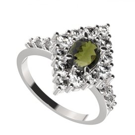 BG prsten oválný 422-Z Stříbro 925 - rhodium Vltavín a  kubický zirkon