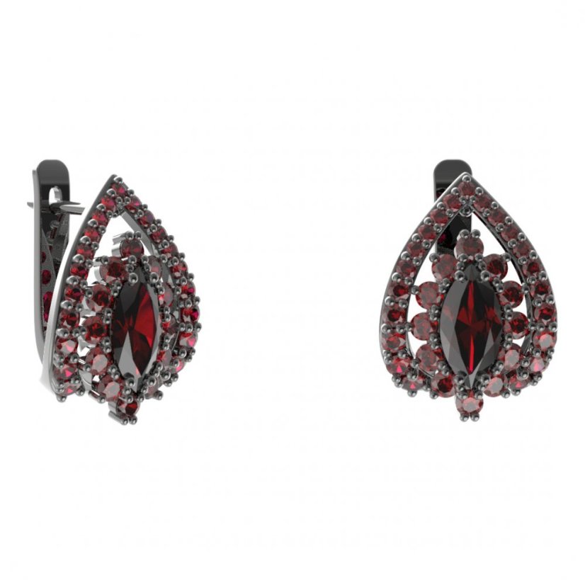 Stříbrné náušnice s českým granátem, ruthenium, anglické zapínání – 504-90