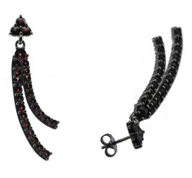 Stříbrné náušnice s českým granátem, ruthenium, puzety – 559