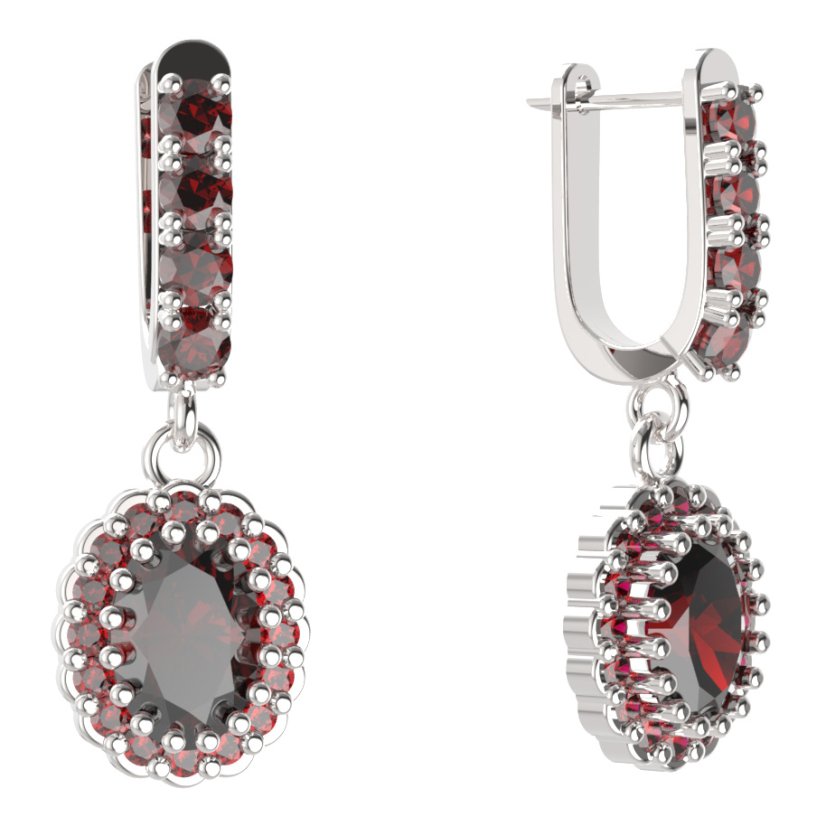 BG oválné náušnice 435-96 Stříbro 925 - rhodium Granát