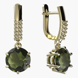 BG vltavínové náušnice 681 Žluté zlato - 585 Vltavín a diamant