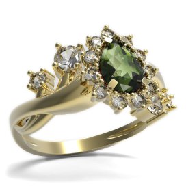 BG prsten s kapkovitým kamenem 509-P Stříbro 925 - pozlacené Vltavín a  kubický zirkon