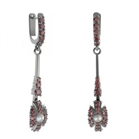 BG náušnice s přírodní perlou 537-B94 Stříbro 925 - ruthenium (30-90dní) Granát a perla