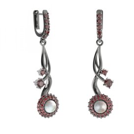 BG náušnice s přírodní perlou 540-P93 Stříbro 925 - ruthenium (30-90dní) Granát a perla