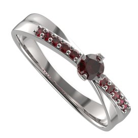 BG granátový, vltavínový  prstýnek 1450 Stříbro 925 - rhodium Granát