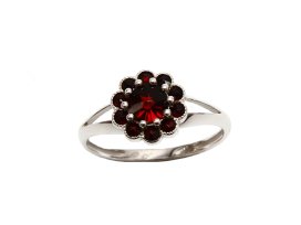 UG prsten kulatý 149-V Stříbro 925 - rhodium Granát