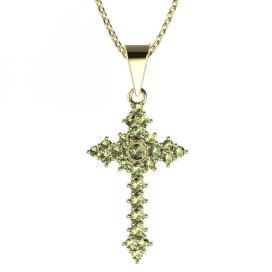 BG zlatý přívěšek křížek 264 Žluté zlato - 585 Zelený kubický zirkon