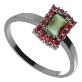 BG prsten obdelníkový 431-I Stříbro 925 - ruthenium (30-90dní) Vltavín a granát
