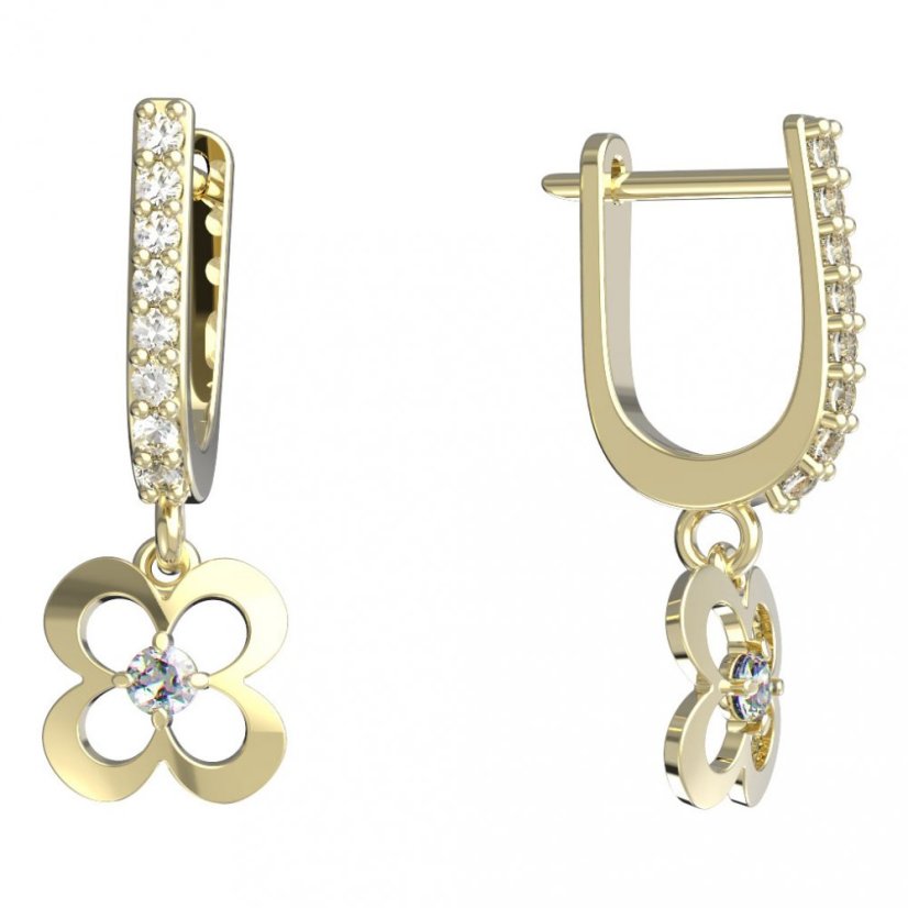 BG zlaté náušnice čtyřlístek 829 Bílé zlato - 585 Diamant