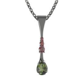 BG přívěs s centrálním kapkovitým kamenem 495-B Stříbro 925 - ruthenium (30-90dní) Vltavín a granát