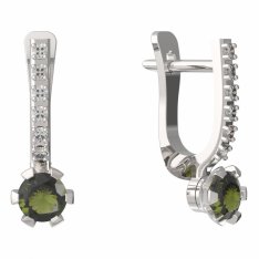 BG vltavínové náušnice 556 Bílé zlato - 585 Vltavín a diamant