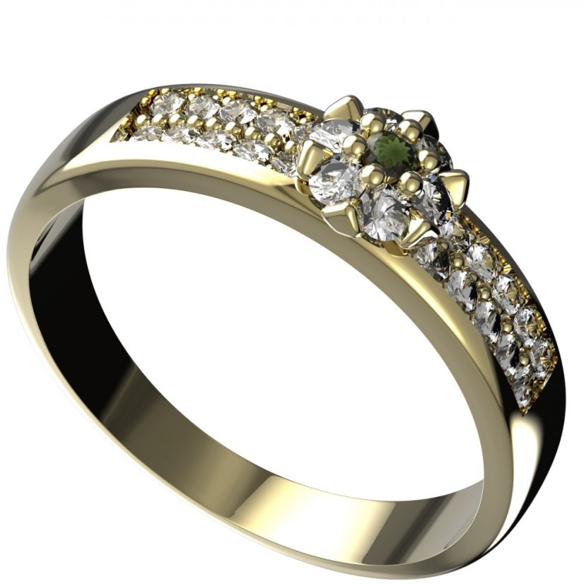 BG vltavínový prsten 879F Žluté zlato - 585 Vltavín a diamant