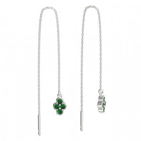 BeKid, Gold kids earrings -295 - Switching on: Chain 9 cm, Metal: White gold 585, Stone: Green cubic zircon