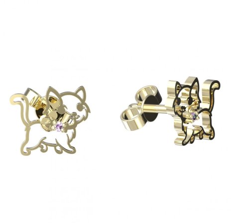 BeKid, Gold kids earrings -1184 - Switching on: Puzeta, Metal: Yellow gold - 585, Stone: Pink cubic zircon