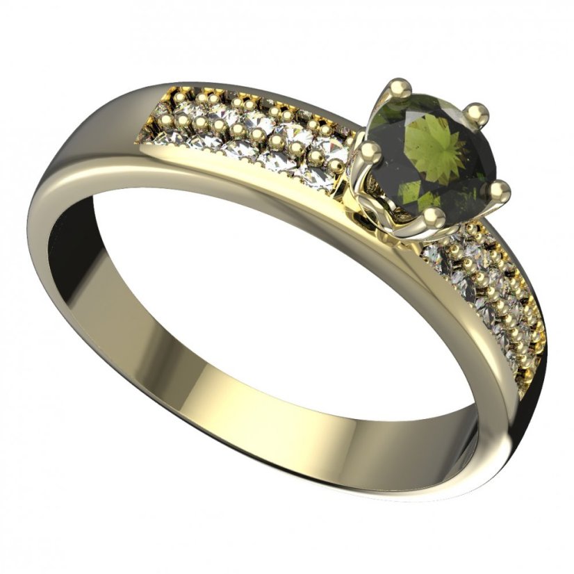 BG vltavínový prsten 875F Žluté zlato - 585 Vltavín a diamant