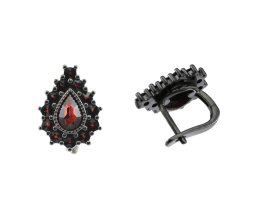 Stříbrné náušnice s přírodním granátem, ruthenium, anglické zapínání – 106