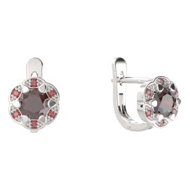 BG náušnice kulaté -  994-07 Stříbro 925 - rhodium Granát