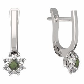 BG vltavínové náušnice 886 Bílé zlato - 585 Vltavín a diamant