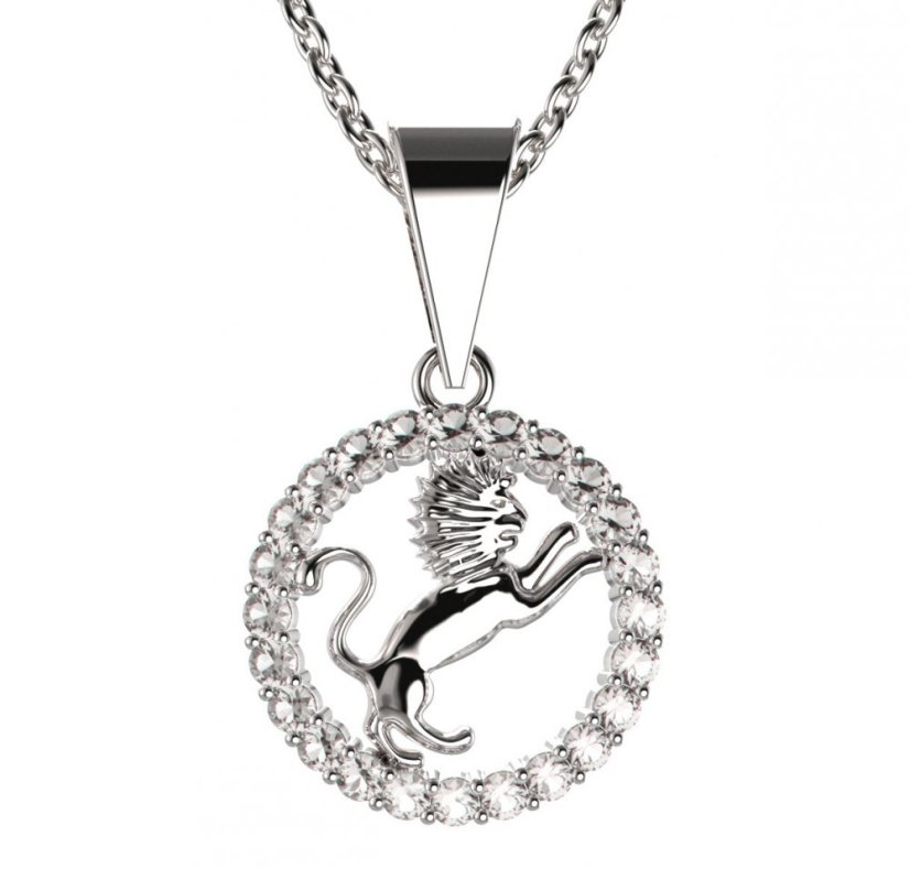 BG zlatý přívěšek Lev 052 Bílé zlato - 585 Diamant