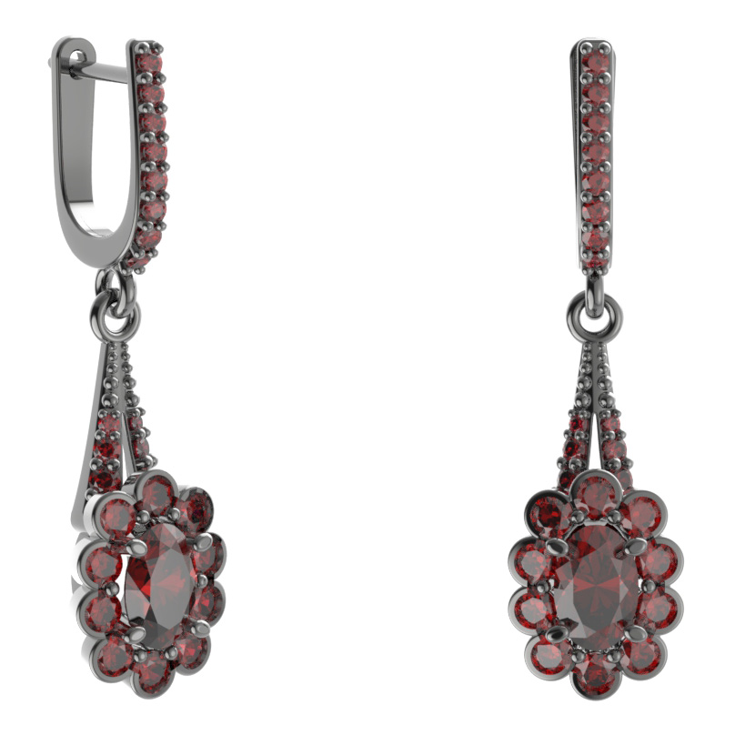 Stříbrné náušnice s českým granátem, ruthenium, anglické zapínání – 517-G91