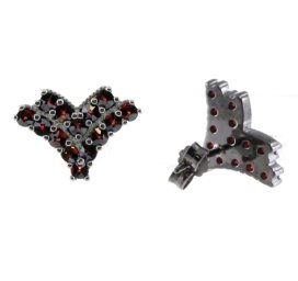 Stříbrné náušnice s českým granátem, ruthenium, puzety – 982