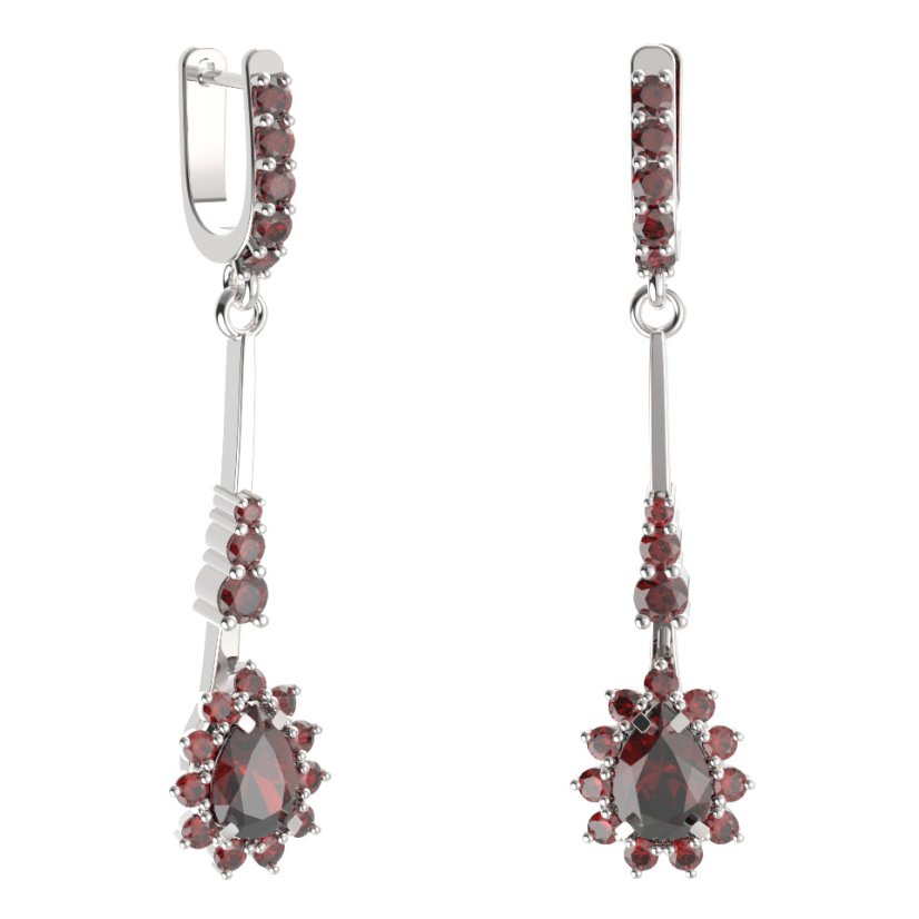 BG náušnice s centrálním kapkovitým kamenem 509-B93 Stříbro 925 - rhodium Granát