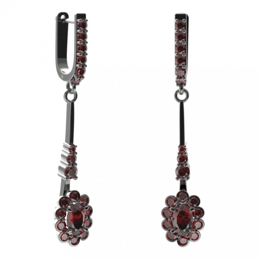 Stříbrné náušnice s českým granátem, ruthenium, anglické zapínání – 517-B94