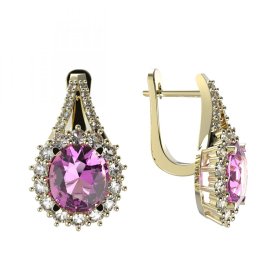 BG zlaté náušnice 977 Žluté zlato - 585 Růžový kubický zirkon