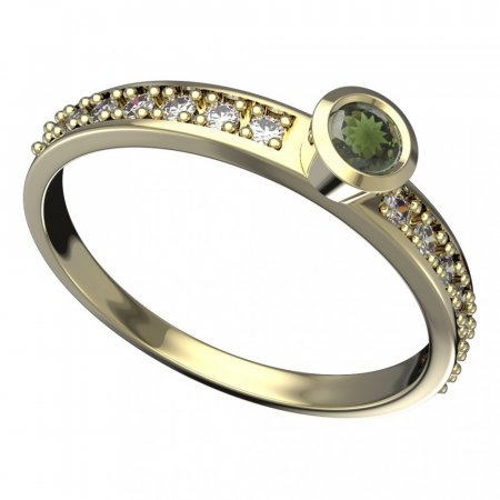 BG vltavínový prsten 551E - Kov: Žluté zlato 585, Kámen: Vltavín a  kubický zirkon