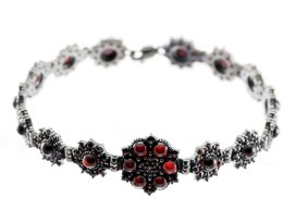 BG náramek vsazeny kameny:český granát 425 Stříbro 925 - ruthenium (30-90dní) Granát