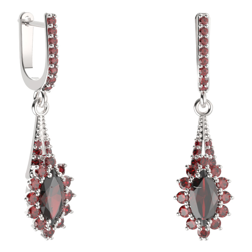 BG náušnice s centrálním oválným kamenem 504-G91 Stříbro 925 - rhodium Granát