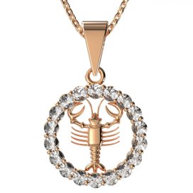 Zlatý přívěsek znamení Rak s lab-grown diamantem, růžové zlato 585 – 044