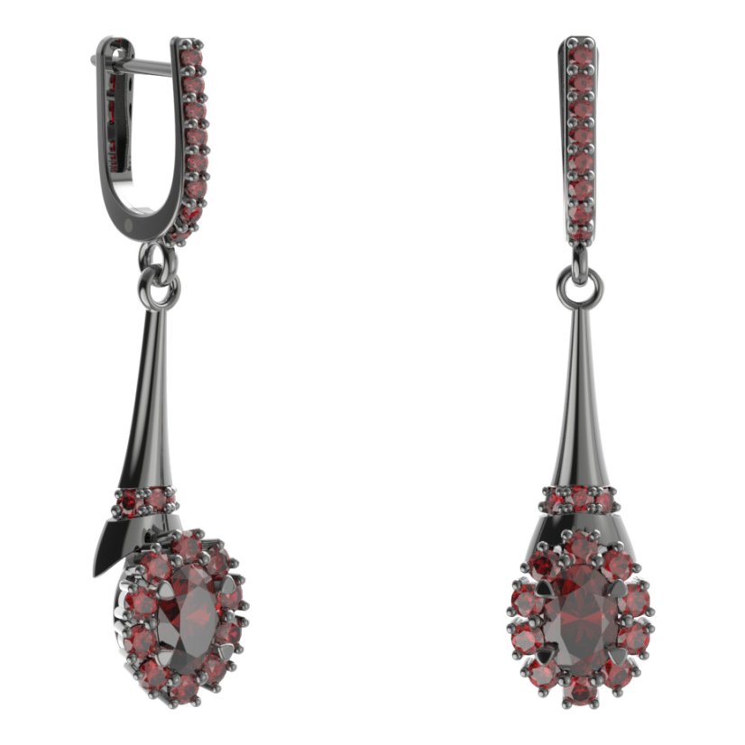 Stříbrné náušnice s českým granátem, ruthenium, anglické zapínání – 498-C91