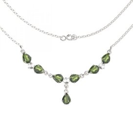 BG náhrdelník vsazeny kameny : vltavín a granát  254 Stříbro 925 - rhodium Vltavín a  kubický zirkon