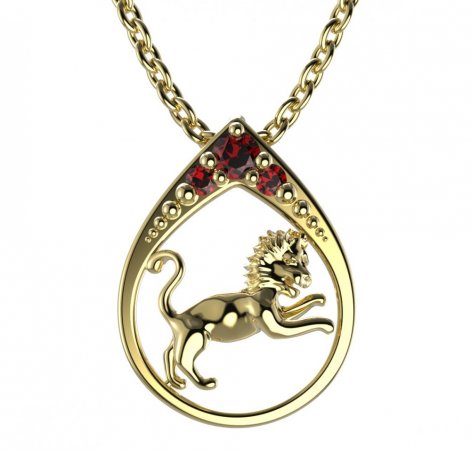 BG garnet pendant - 047 Lion - Metal: White gold 585, Stone: Garnet