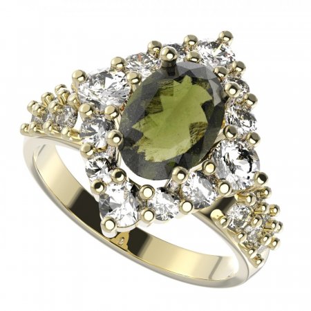 BG ring oval 466-X - Metal: Silver - gold plated 925, Stone: Moldavite and cubic zirconium