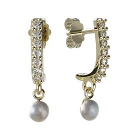 BG zlaté náušnice 1290 s bílou perlou Žluté zlato - 585 Diamant a perla