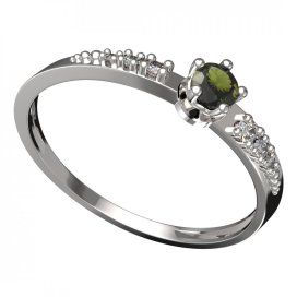 BG vltavínový prsten 873D Bílé zlato - 585 Vltavín a diamant