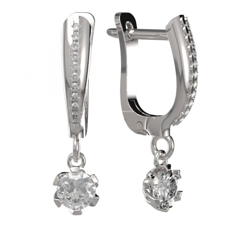 BG zlaté náušnice 870 Bílé zlato - 585 Bílý kubický zirkon
