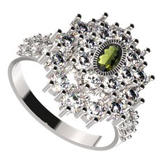 BG prsten 009-X oválného tvaru Stříbro 925 - rhodium Vltavín a  kubický zirkon