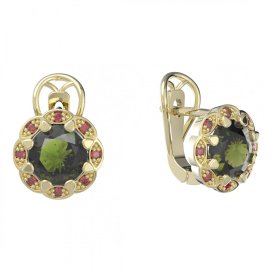 BG náušnice kulaté -  993-R7 Stříbro 925 - pozlacené Vltavín a granát